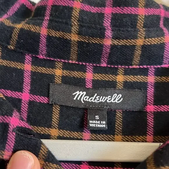 Madewell Flannel Westlake Shirt Size S Stoppard Plaid Pink Black Brown Boxy - Picture 3 of 6